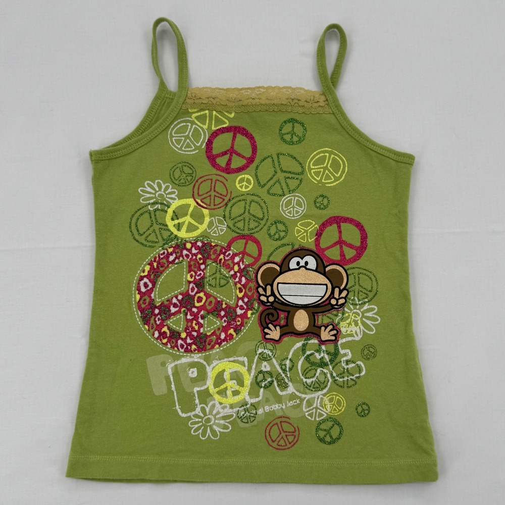 Y2K Bobby Jack Camisole Tank Top Kids Size Large 2010 Mcbling Glitter Peace Sign